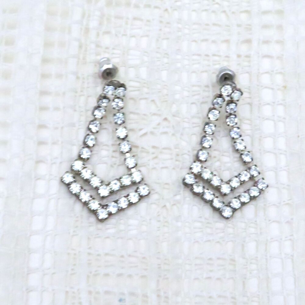 After Thoughts Earrings Women Vintage Rhinestone Art Deco Design Dangle Party